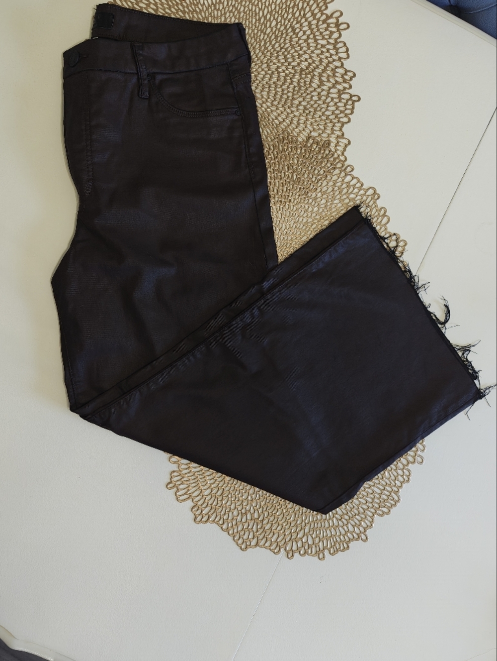 Kut From The Kloth Meg Brown Coated Jeans 12 Raw Hem